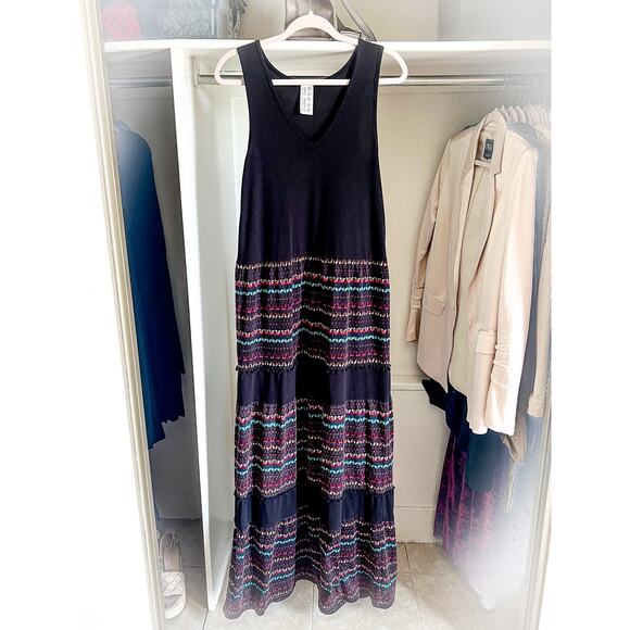 Free People Tiered Maxi Dress Pom Trim Striped Sleeveless Dress Small - Picture 10 of 11